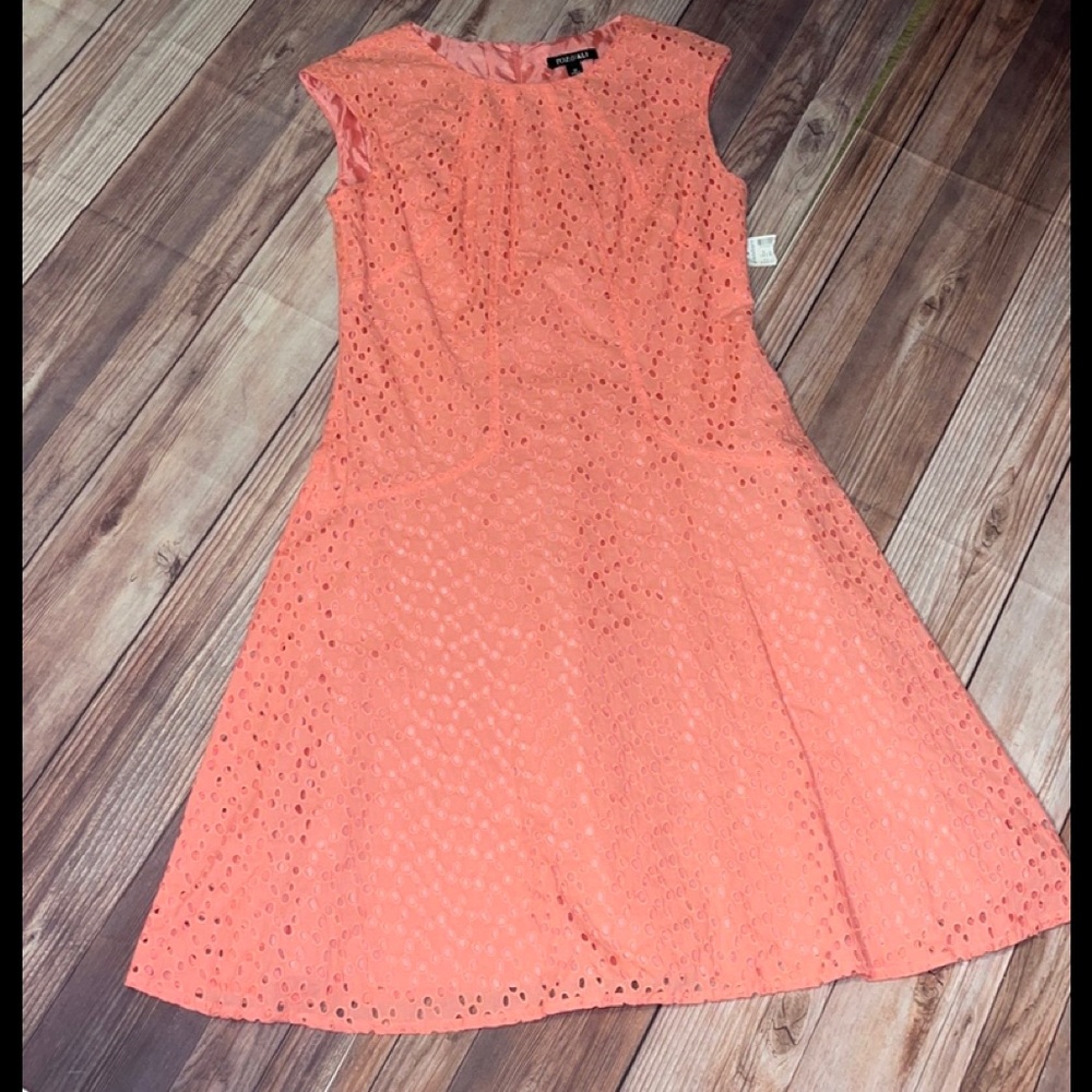 Roz&Ali Peach Color Eyelet Flare Dress. NWT size 12!